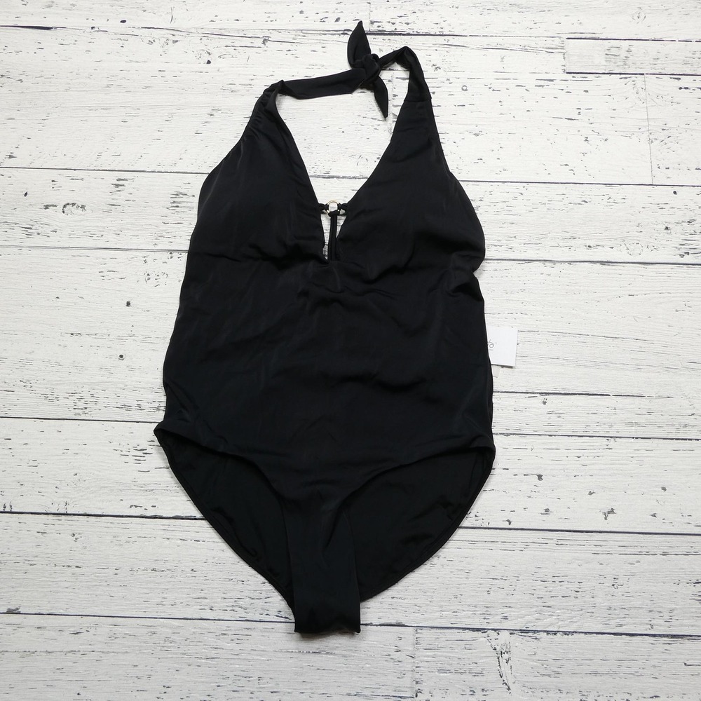 Peixoto Swimsuit Womens Large Black Maya 1P One Piece Halter Swim Resort Wear
